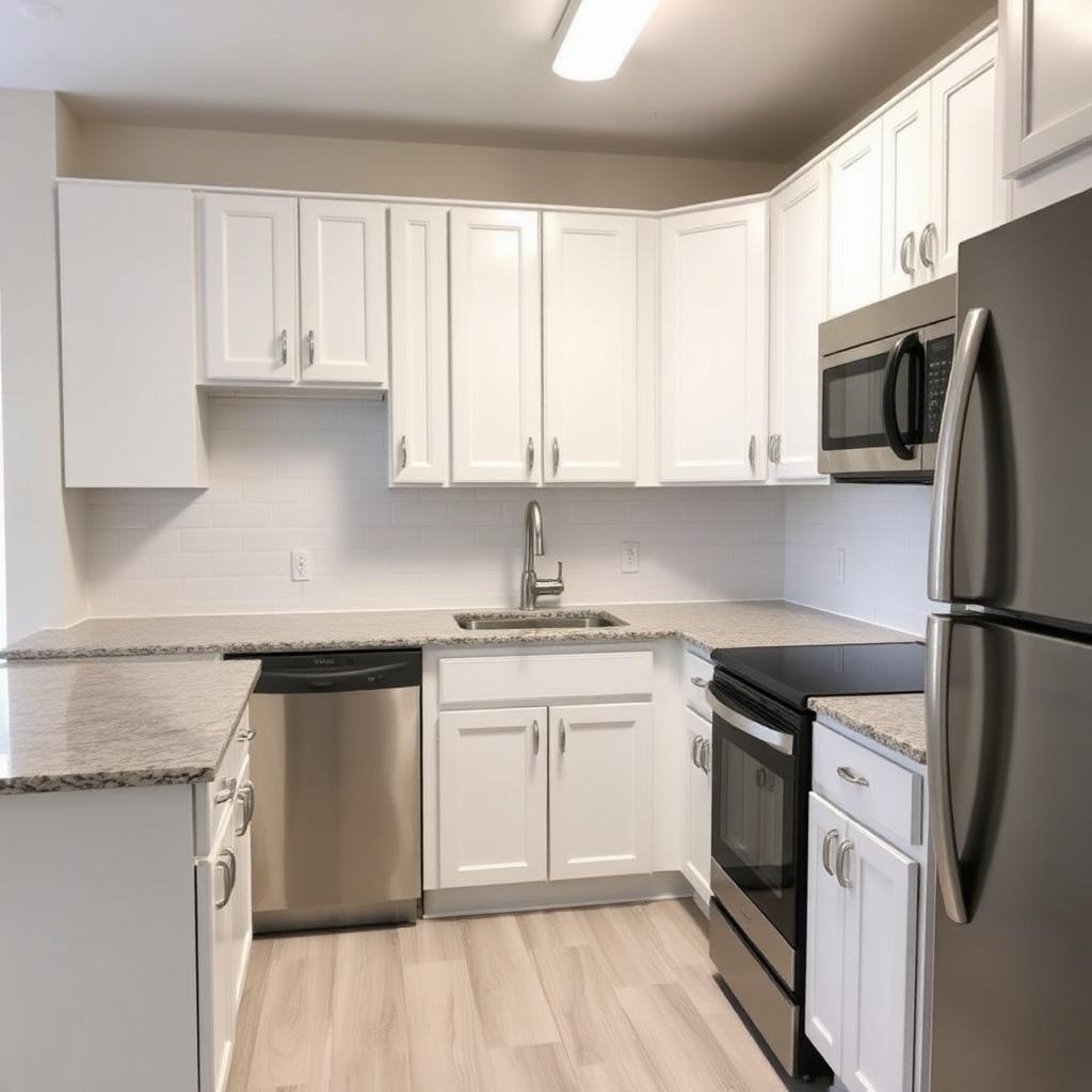 Updated kitchen with white cabinets and granite counters at 1723 N Concord Rd in Chattanooga
