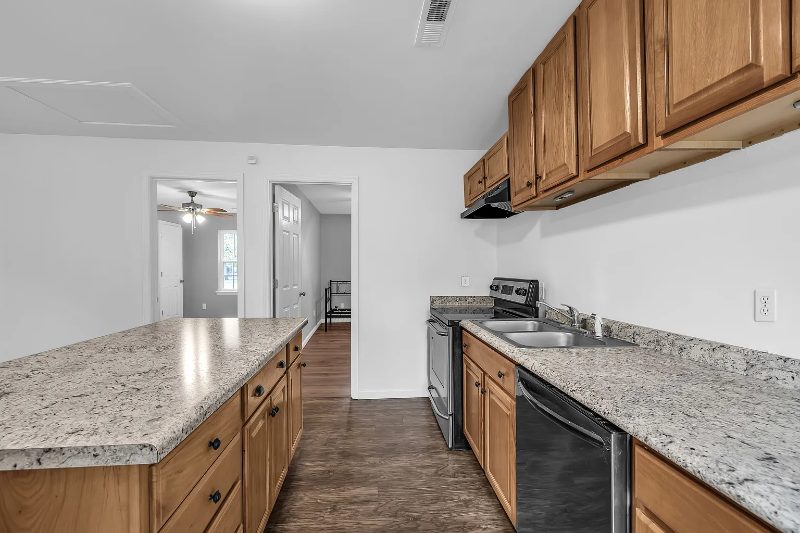 Galley view of renovated kitchen at 2007 Wilson in Chattanooga